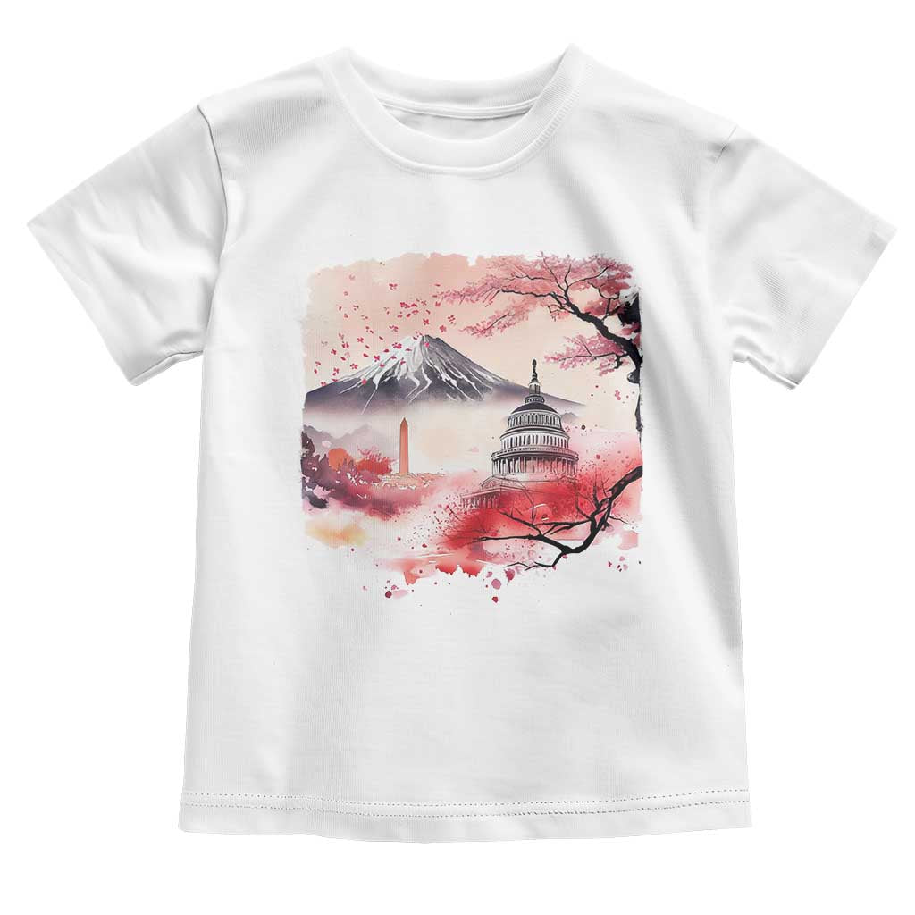 Washington DC Cherry Blossoms Monuments Memorials Toddler T Shirt Japanese Art Style Mount Fuji Sakura TS11 White Print Your Wear