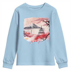 Washington DC Cherry Blossoms Monuments Memorials Youth Sweatshirt Japanese Art Style Mount Fuji Sakura TS11 Light Blue Print Your Wear