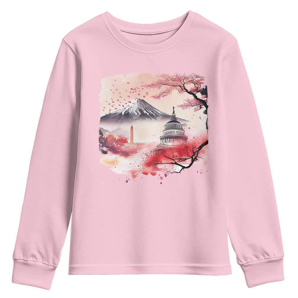 Washington DC Cherry Blossoms Monuments Memorials Youth Sweatshirt Japanese Art Style Mount Fuji Sakura TS11 Light Pink Print Your Wear