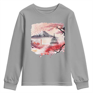 Washington DC Cherry Blossoms Monuments Memorials Youth Sweatshirt Japanese Art Style Mount Fuji Sakura TS11 Sport Gray Print Your Wear