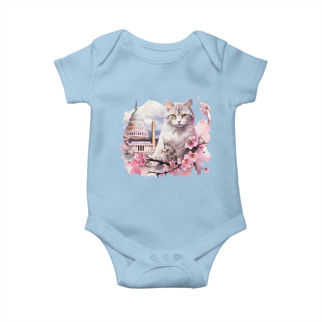 Washington DC Cat Cherry Blossoms Baby Onesie Capitol Building Monuments Memorials Sakura TS11 Light Blue Print Your Wear