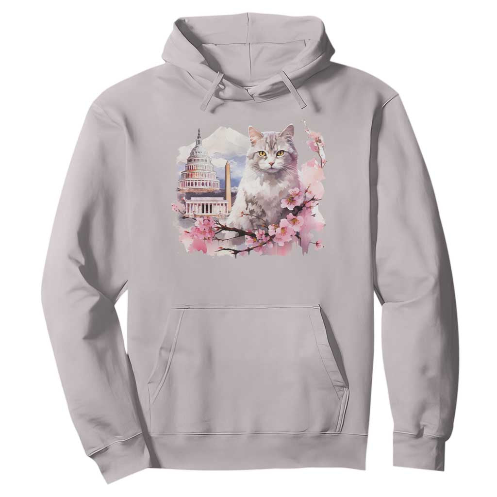 Washington DC Cat Cherry Blossoms Hoodie Capitol Building Monuments Memorials Sakura TS11 Ice Gray Print Your Wear