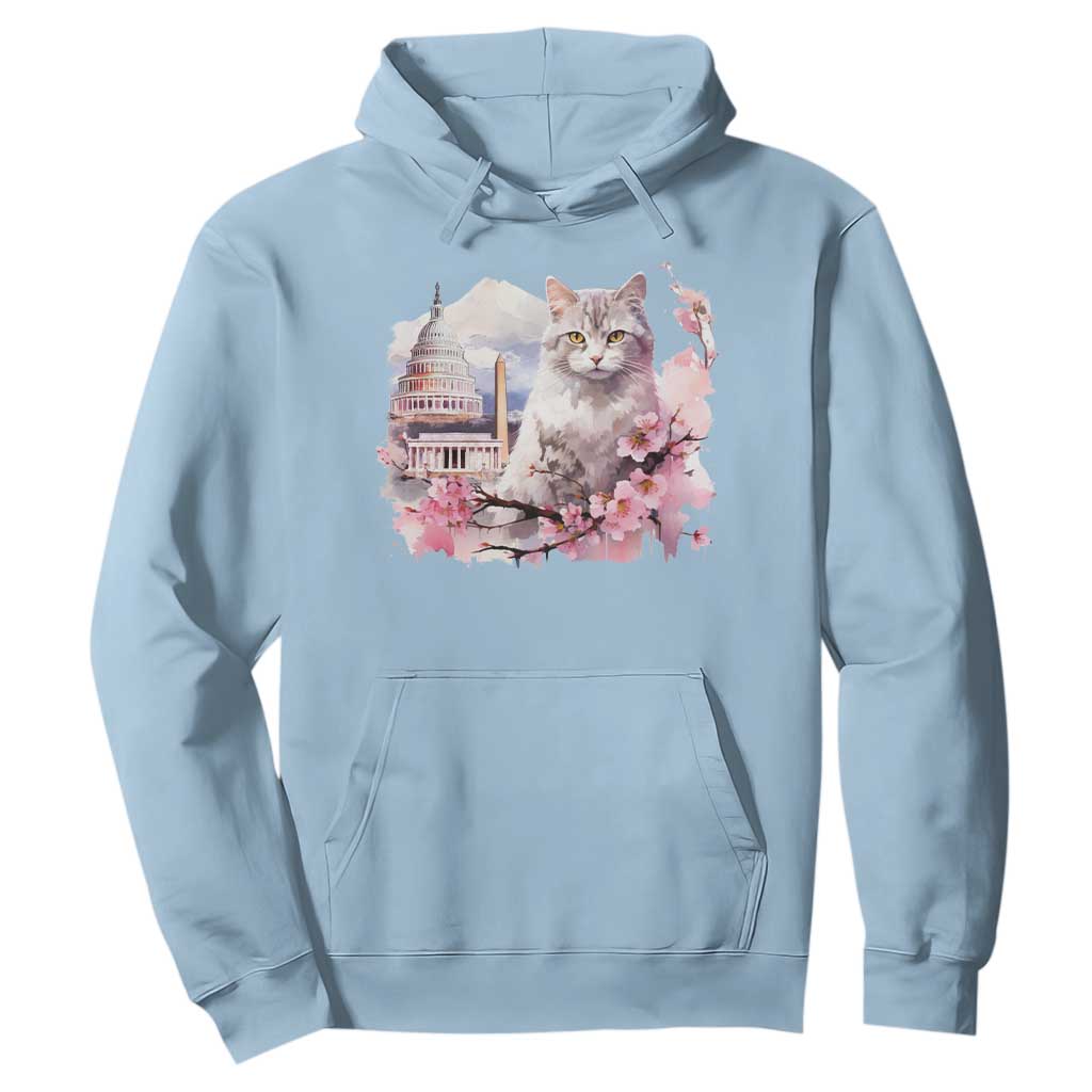 Washington DC Cat Cherry Blossoms Hoodie Capitol Building Monuments Memorials Sakura TS11 Light Blue Print Your Wear
