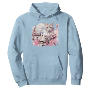 Washington DC Cat Cherry Blossoms Hoodie Capitol Building Monuments Memorials Sakura TS11 Light Blue Print Your Wear