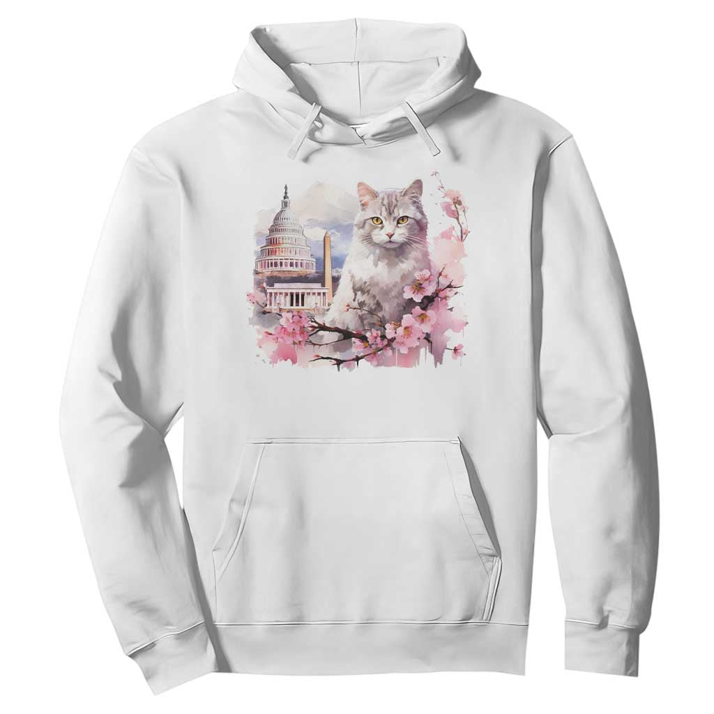 Washington DC Cat Cherry Blossoms Hoodie Capitol Building Monuments Memorials Sakura TS11 White Print Your Wear