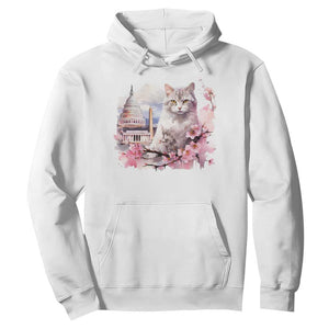 Washington DC Cat Cherry Blossoms Hoodie Capitol Building Monuments Memorials Sakura TS11 White Print Your Wear