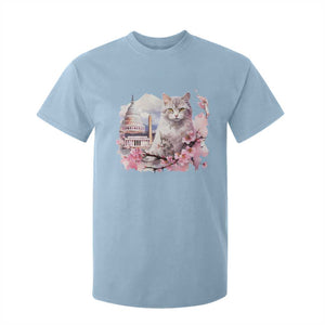 Washington DC Cat Cherry Blossoms T Shirt For Kid Capitol Building Monuments Memorials Sakura TS11 Light Blue Print Your Wear
