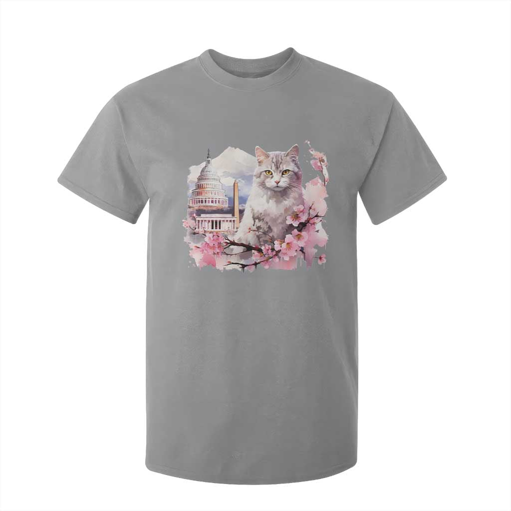 Washington DC Cat Cherry Blossoms T Shirt For Kid Capitol Building Monuments Memorials Sakura TS11 Sport Gray Print Your Wear