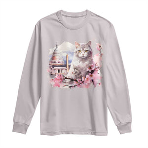 Washington DC Cat Cherry Blossoms Long Sleeve Shirt Capitol Building Monuments Memorials Sakura TS11 Ice Gray Print Your Wear
