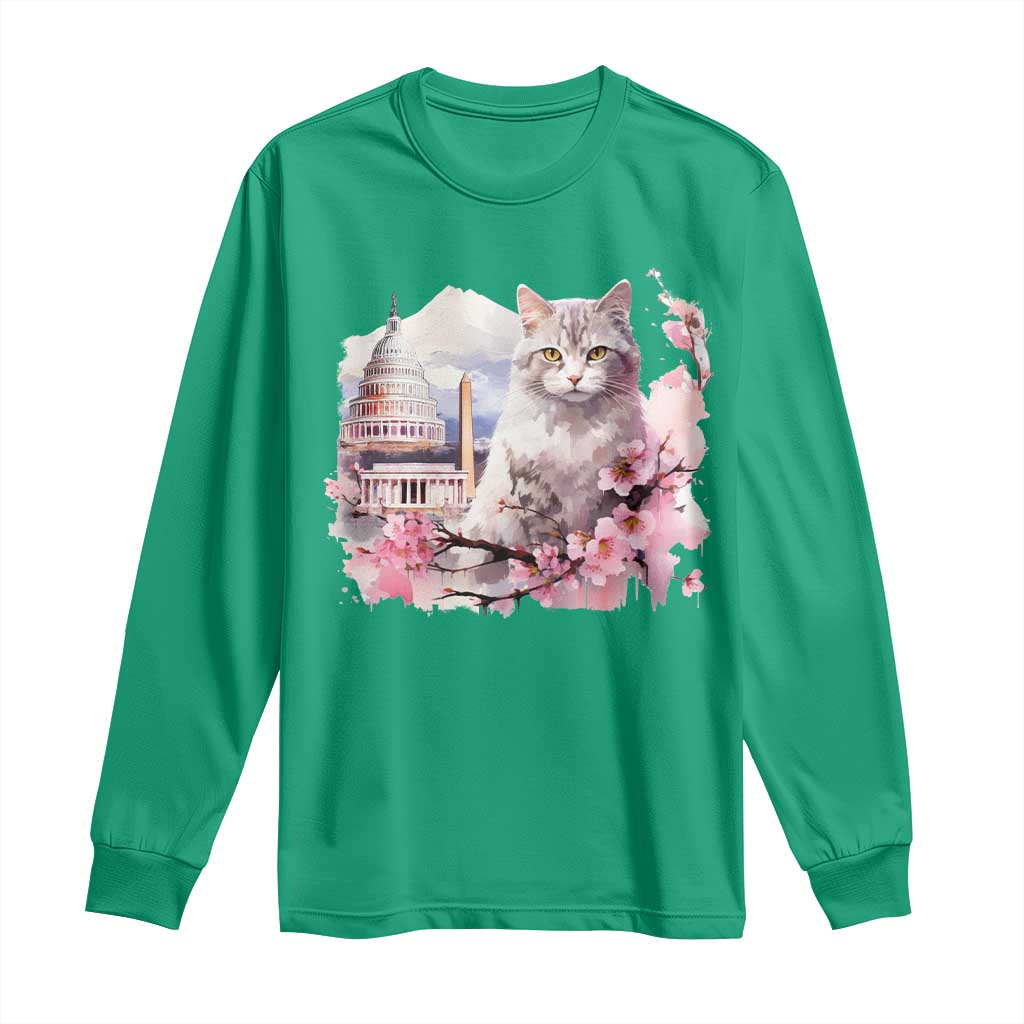 Washington DC Cat Cherry Blossoms Long Sleeve Shirt Capitol Building Monuments Memorials Sakura TS11 Irish Green Print Your Wear