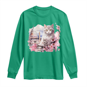 Washington DC Cat Cherry Blossoms Long Sleeve Shirt Capitol Building Monuments Memorials Sakura TS11 Irish Green Print Your Wear