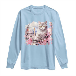 Washington DC Cat Cherry Blossoms Long Sleeve Shirt Capitol Building Monuments Memorials Sakura TS11 Light Blue Print Your Wear