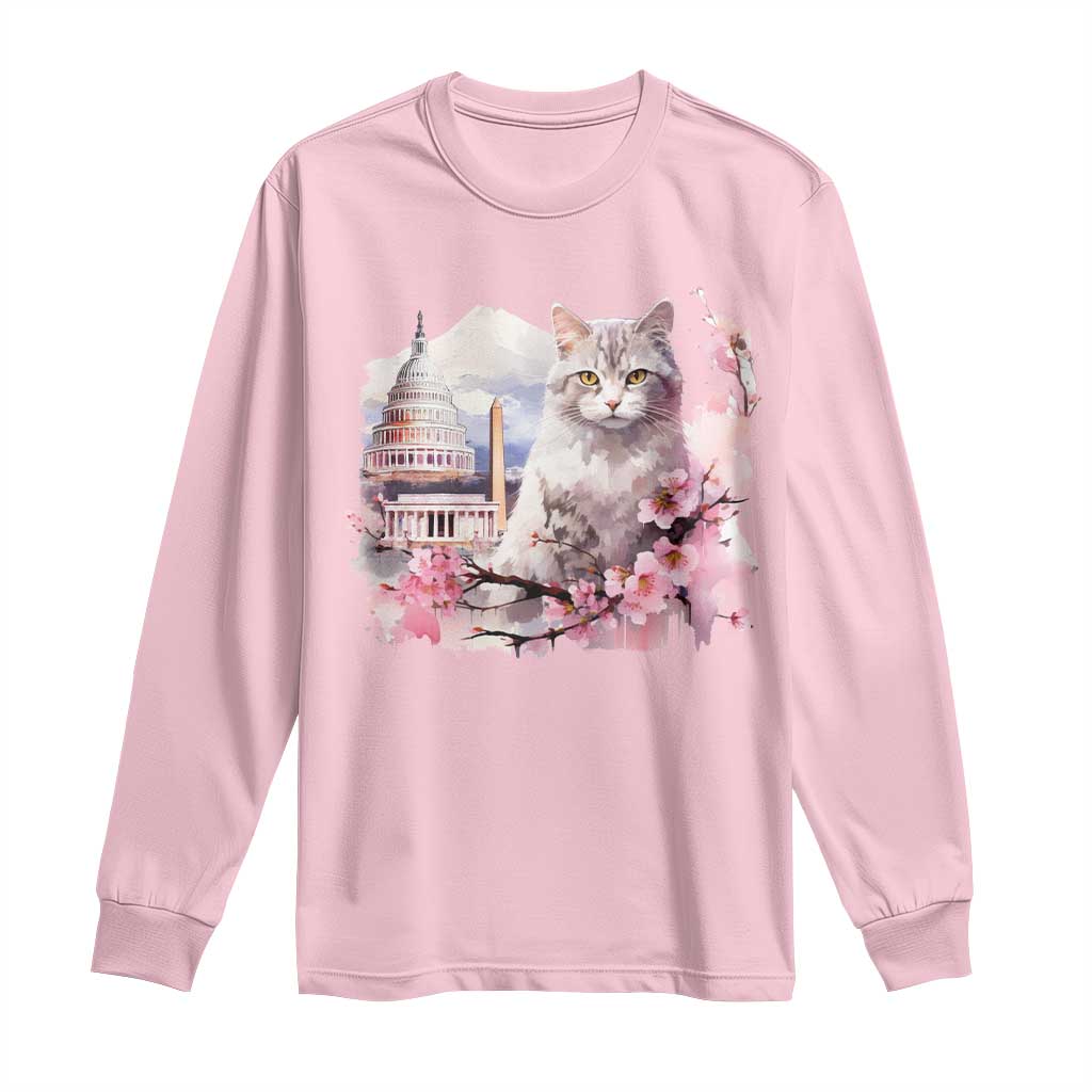 Washington DC Cat Cherry Blossoms Long Sleeve Shirt Capitol Building Monuments Memorials Sakura TS11 Light Pink Print Your Wear