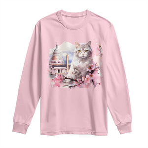 Washington DC Cat Cherry Blossoms Long Sleeve Shirt Capitol Building Monuments Memorials Sakura TS11 Light Pink Print Your Wear