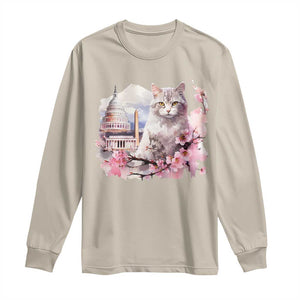 Washington DC Cat Cherry Blossoms Long Sleeve Shirt Capitol Building Monuments Memorials Sakura TS11 Sand Print Your Wear
