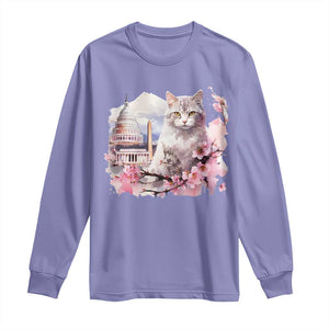 Washington DC Cat Cherry Blossoms Long Sleeve Shirt Capitol Building Monuments Memorials Sakura TS11 Violet Print Your Wear
