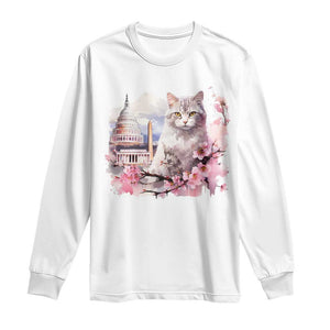 Washington DC Cat Cherry Blossoms Long Sleeve Shirt Capitol Building Monuments Memorials Sakura TS11 White Print Your Wear