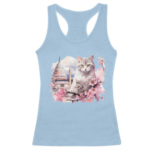 Washington DC Cat Cherry Blossoms Racerback Tank Top Capitol Building Monuments Memorials Sakura TS11 Light Blue Print Your Wear