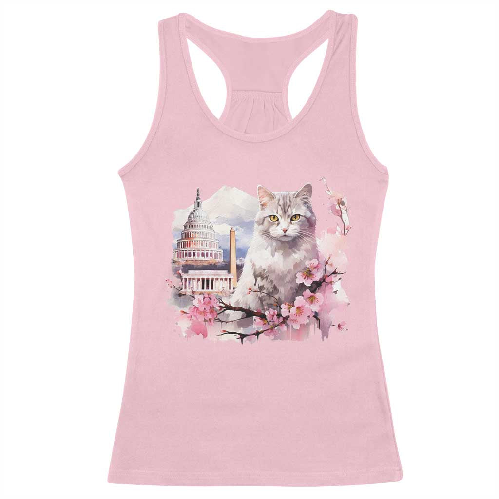 Washington DC Cat Cherry Blossoms Racerback Tank Top Capitol Building Monuments Memorials Sakura TS11 Light Pink Print Your Wear
