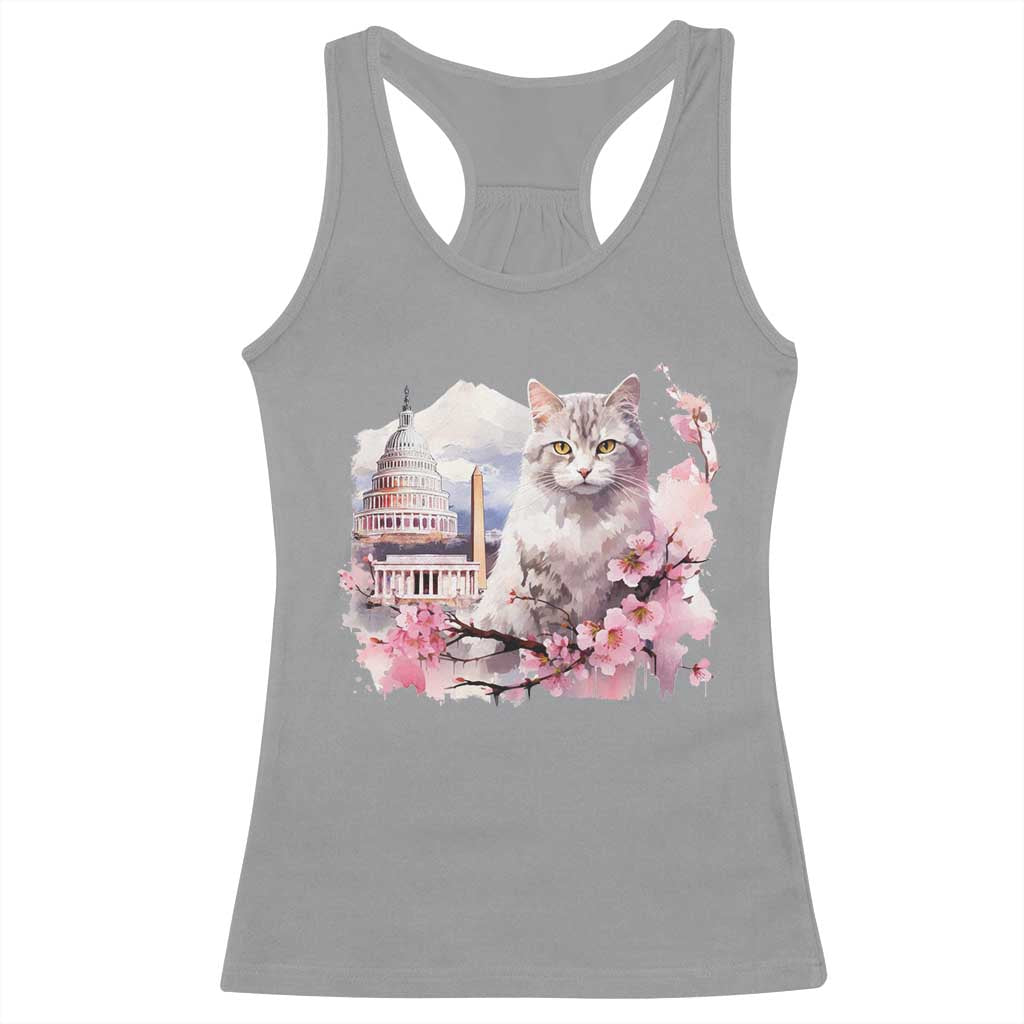 Washington DC Cat Cherry Blossoms Racerback Tank Top Capitol Building Monuments Memorials Sakura TS11 Sport Gray Print Your Wear