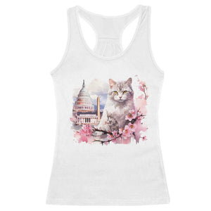 Washington DC Cat Cherry Blossoms Racerback Tank Top Capitol Building Monuments Memorials Sakura TS11 White Print Your Wear