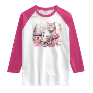 Washington DC Cat Cherry Blossoms Raglan Shirt Capitol Building Monuments Memorials Sakura TS11 White Heliconia Print Your Wear