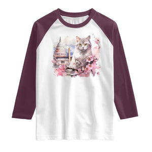 Washington DC Cat Cherry Blossoms Raglan Shirt Capitol Building Monuments Memorials Sakura TS11 White Maroon Print Your Wear