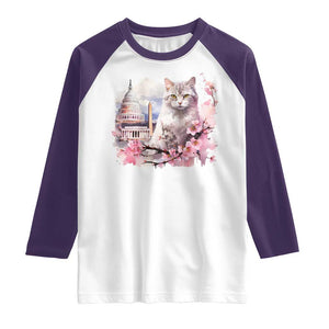 Washington DC Cat Cherry Blossoms Raglan Shirt Capitol Building Monuments Memorials Sakura TS11 White Purple Print Your Wear