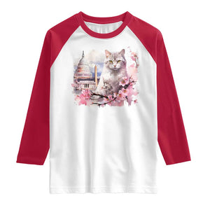 Washington DC Cat Cherry Blossoms Raglan Shirt Capitol Building Monuments Memorials Sakura TS11 White Red Print Your Wear