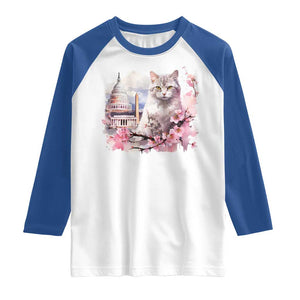 Washington DC Cat Cherry Blossoms Raglan Shirt Capitol Building Monuments Memorials Sakura TS11 White Royal Print Your Wear