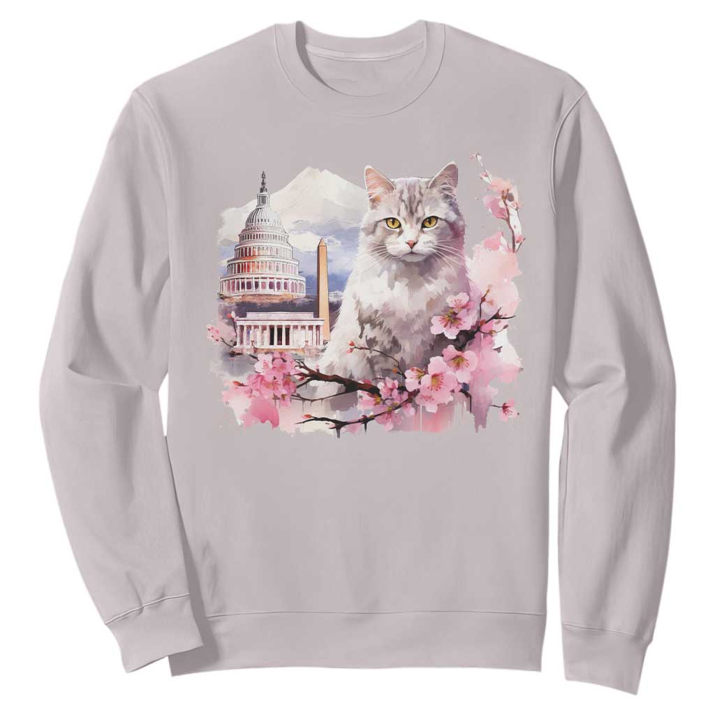 Washington DC Cat Cherry Blossoms Sweatshirt Capitol Building Monuments Memorials Sakura TS11 Ice Gray Print Your Wear