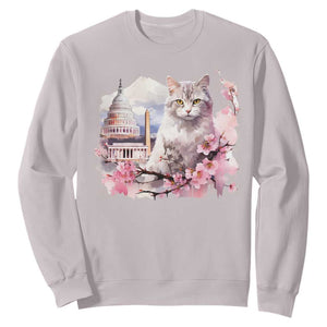 Washington DC Cat Cherry Blossoms Sweatshirt Capitol Building Monuments Memorials Sakura TS11 Ice Gray Print Your Wear