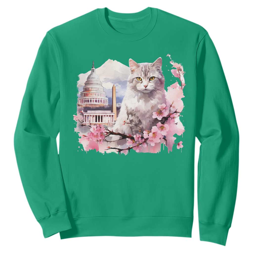 Washington DC Cat Cherry Blossoms Sweatshirt Capitol Building Monuments Memorials Sakura TS11 Irish Green Print Your Wear