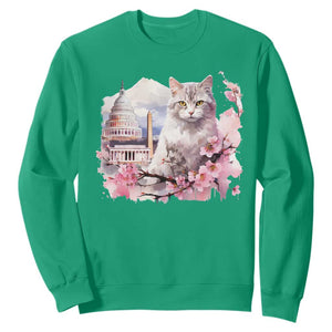 Washington DC Cat Cherry Blossoms Sweatshirt Capitol Building Monuments Memorials Sakura TS11 Irish Green Print Your Wear