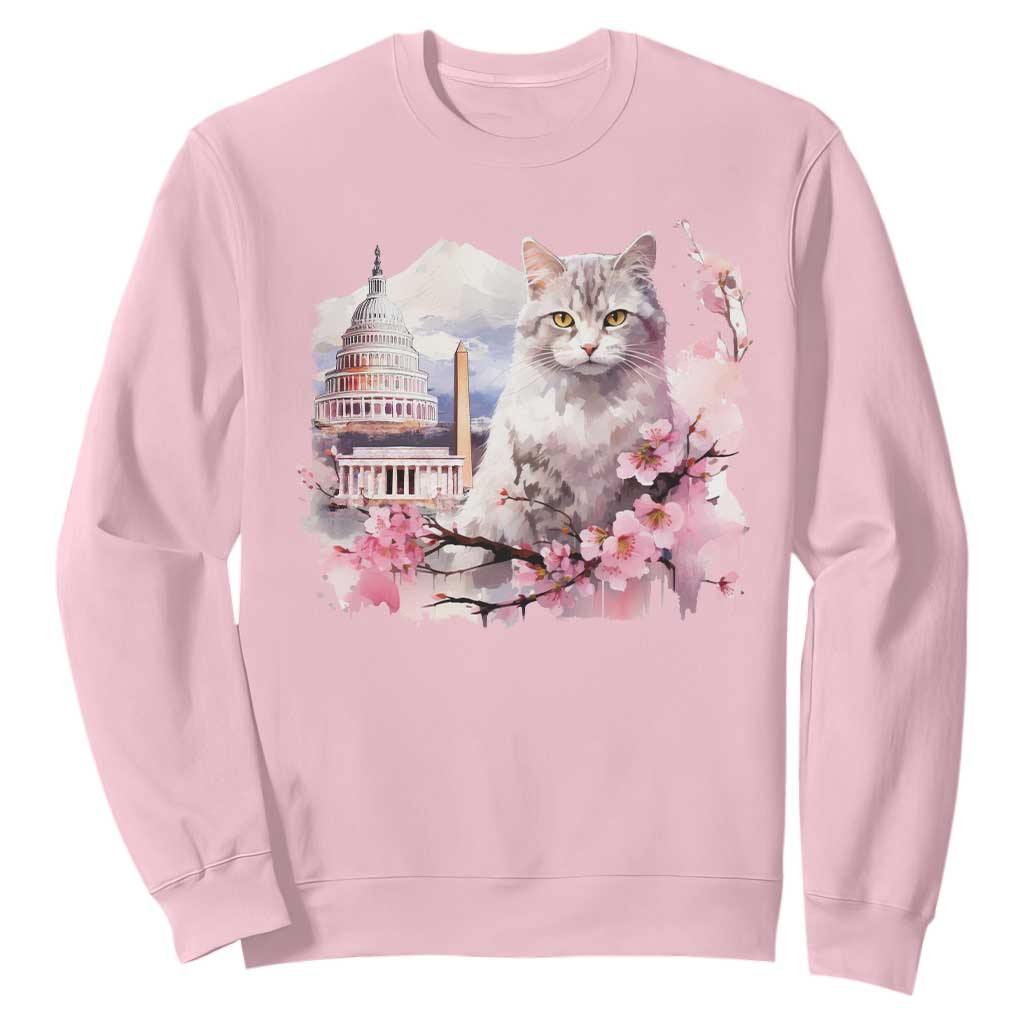 Washington DC Cat Cherry Blossoms Sweatshirt Capitol Building Monuments Memorials Sakura TS11 Light Pink Print Your Wear