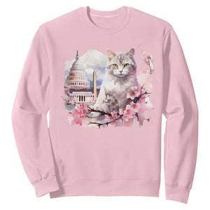 Washington DC Cat Cherry Blossoms Sweatshirt Capitol Building Monuments Memorials Sakura TS11 Light Pink Print Your Wear