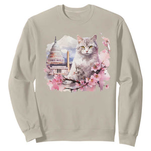 Washington DC Cat Cherry Blossoms Sweatshirt Capitol Building Monuments Memorials Sakura TS11 Sand Print Your Wear