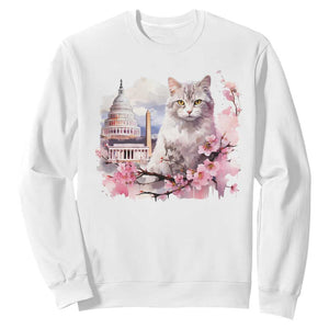Washington DC Cat Cherry Blossoms Sweatshirt Capitol Building Monuments Memorials Sakura TS11 White Print Your Wear