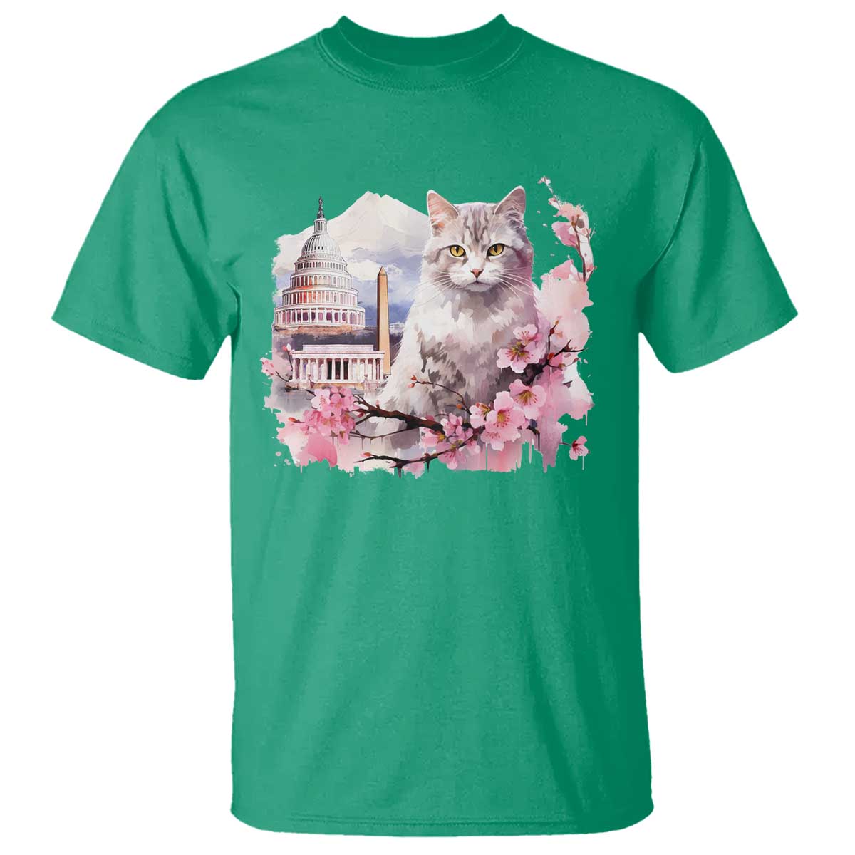 Washington DC Cat Cherry Blossoms T Shirt Capitol Building Monuments Memorials Sakura TS11 Irish Green Print Your Wear