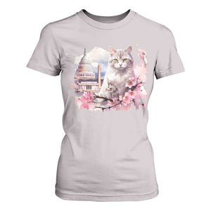 Washington DC Cat Cherry Blossoms T Shirt For Women Capitol Building Monuments Memorials Sakura TS11 Ice Gray Print Your Wear