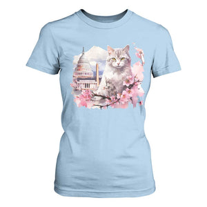 Washington DC Cat Cherry Blossoms T Shirt For Women Capitol Building Monuments Memorials Sakura TS11 Light Blue Print Your Wear