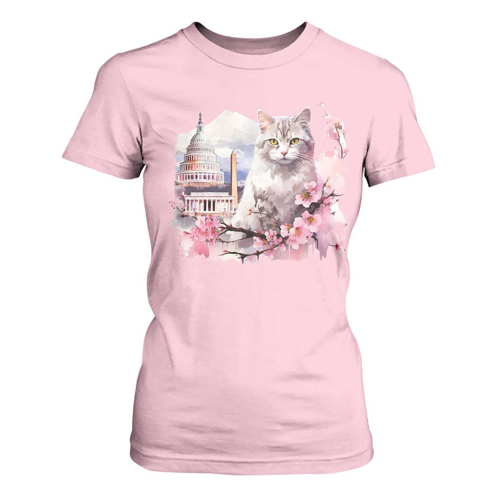 Washington DC Cat Cherry Blossoms T Shirt For Women Capitol Building Monuments Memorials Sakura TS11 Light Pink Print Your Wear