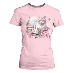 Washington DC Cat Cherry Blossoms T Shirt For Women Capitol Building Monuments Memorials Sakura TS11 Light Pink Print Your Wear