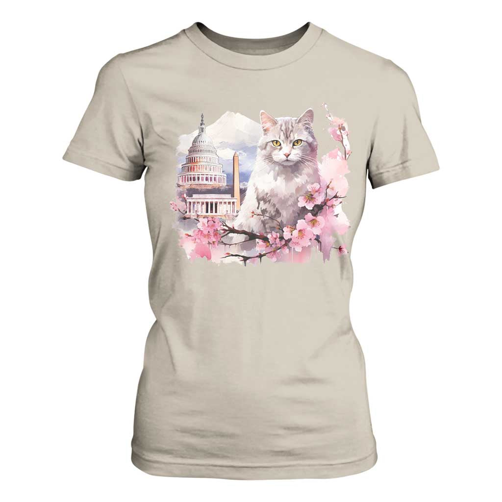 Washington DC Cat Cherry Blossoms T Shirt For Women Capitol Building Monuments Memorials Sakura TS11 Sand Print Your Wear