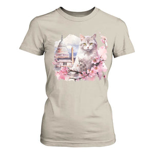 Washington DC Cat Cherry Blossoms T Shirt For Women Capitol Building Monuments Memorials Sakura TS11 Sand Print Your Wear