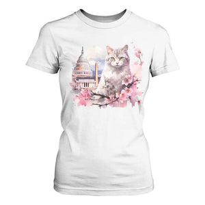 Washington DC Cat Cherry Blossoms T Shirt For Women Capitol Building Monuments Memorials Sakura TS11 White Print Your Wear