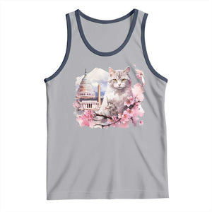 Washington DC Cat Cherry Blossoms Tank Top Capitol Building Monuments Memorials Sakura TS11 Athletic Heather Navy Print Your Wear