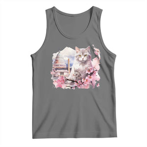 Washington DC Cat Cherry Blossoms Tank Top Capitol Building Monuments Memorials Sakura TS11 Black Heather Print Your Wear