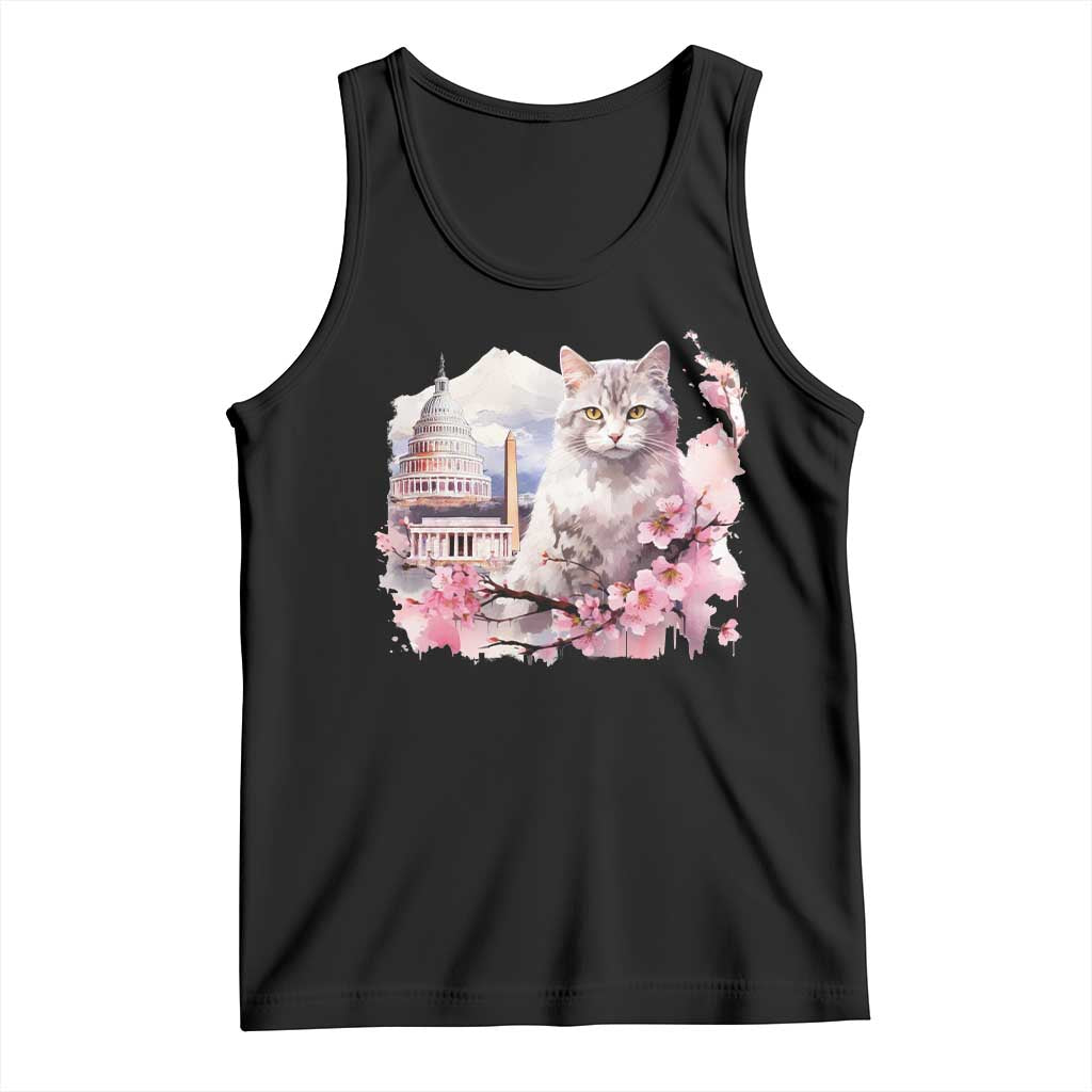 Washington DC Cat Cherry Blossoms Tank Top Capitol Building Monuments Memorials Sakura TS11 Black Print Your Wear