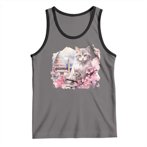 Washington DC Cat Cherry Blossoms Tank Top Capitol Building Monuments Memorials Sakura TS11 Deep Heather Black Print Your Wear